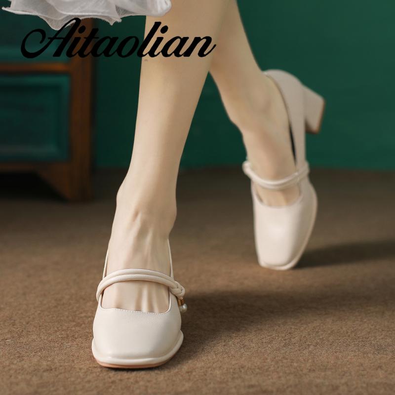 Giày Cao Gót 5cm Da Mềm Mũi Vuông Phong Cách Anh Quốc Cho Nữ