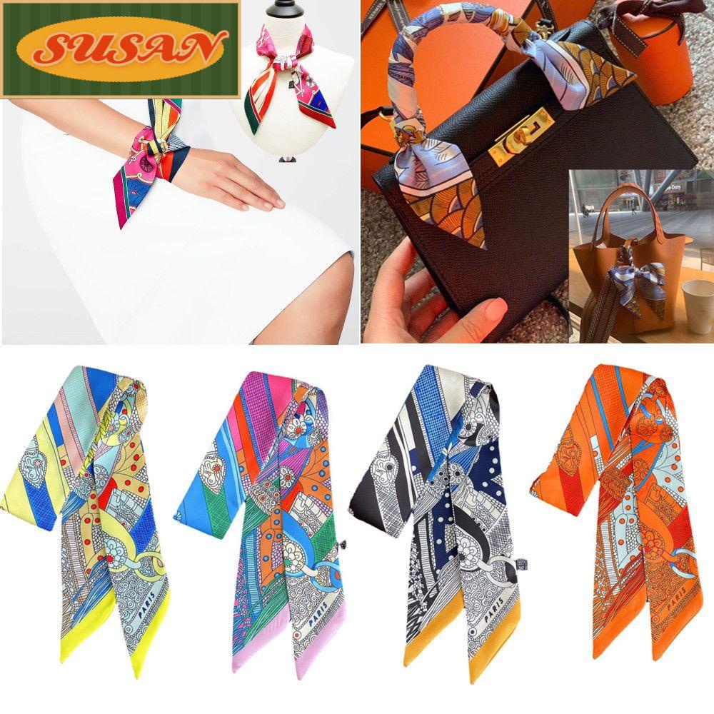 SUSANS Khăn Choàng Lụa Tay Cầm Dài In Họa Tiết Trang Trí Đa Ứng