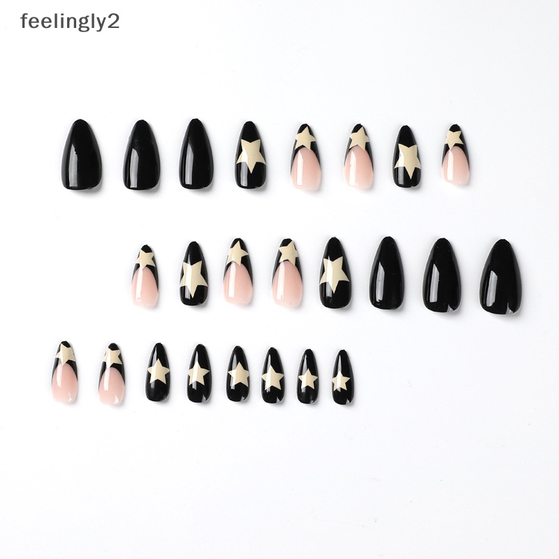 Bộ 24 Móng Tay Giả Pháp Y2k Dạng Nhấn Hình Hạt Kim Cương Có Thể Mặc Với Thiết Kế Toàn Diện (F)