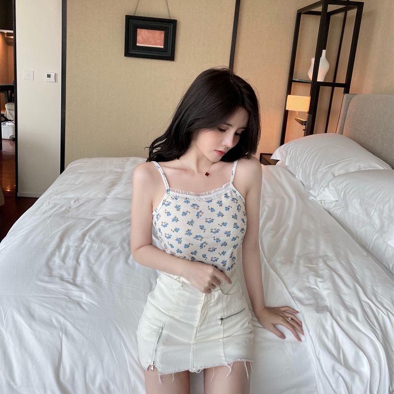 Áo Thun Không Tay Cổ Vuông Họa Tiết Hoa Thời Trang Mùa Hè 2023 Phong Cách Mới Cho Nữ