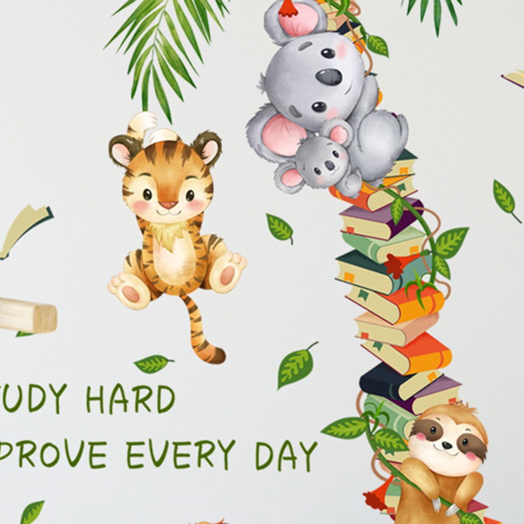 Miếng Dán Tường Bằng PVC Chống Thấm Nước Họa Tiết Hoạt Hình Động Vật Và Cây Dừa Độc Đáo Trang Trí Nhà Cửa