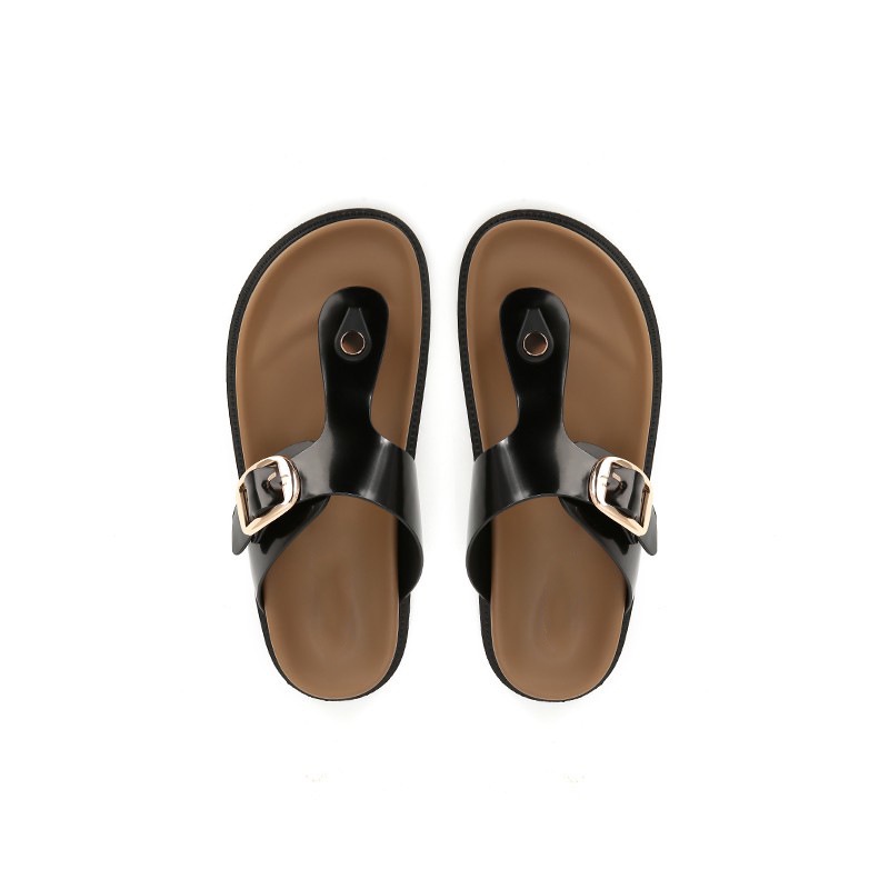 Duoya Tóc Thẳng ~ [Hàng Có Sẵn] [Hàng Có Sẵn] Dép Xỏ Ngón Bằng Da Mềm Mại Có Khóa Cài Dày Dặn Đi Biển Cho Nữ Miễn Phí Vận Chuyển