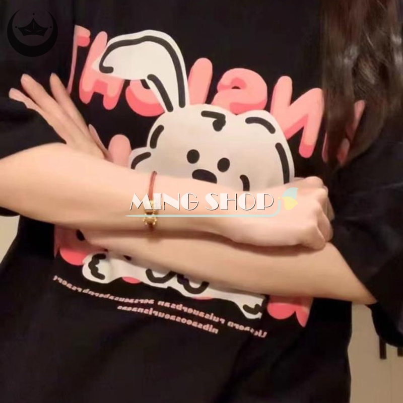 Áo Thun Tay Ngắn Cổ Tròn In Hình Thỏ Hoạt Hình Dành Cho Nữ