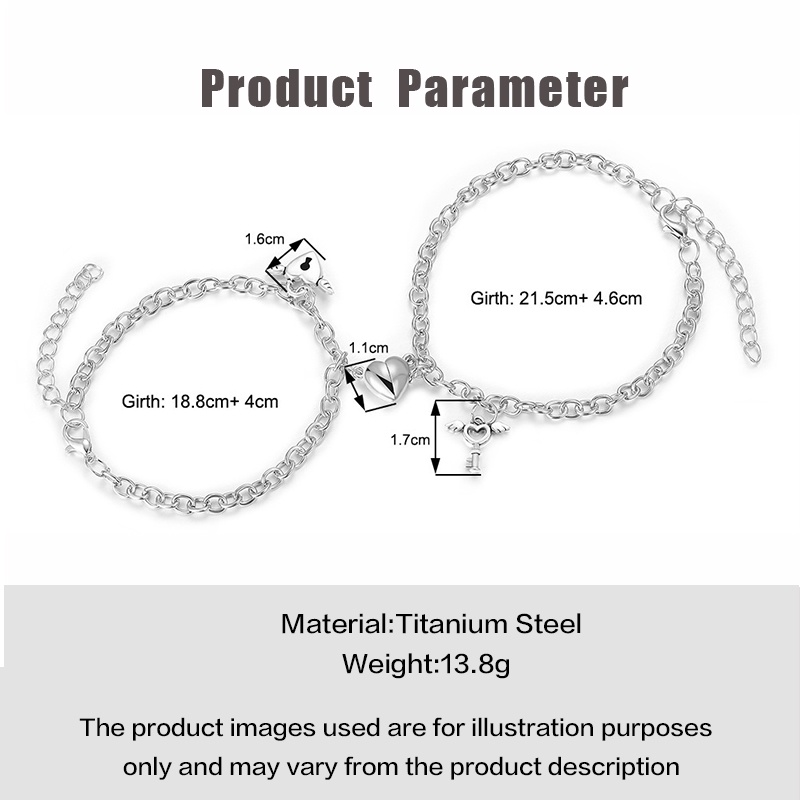 Vòng Tay Thép Titan Mặt Trái Tim Chìa Khóa Nam Châm Dễ Thương Thời Trang Cho Cặ