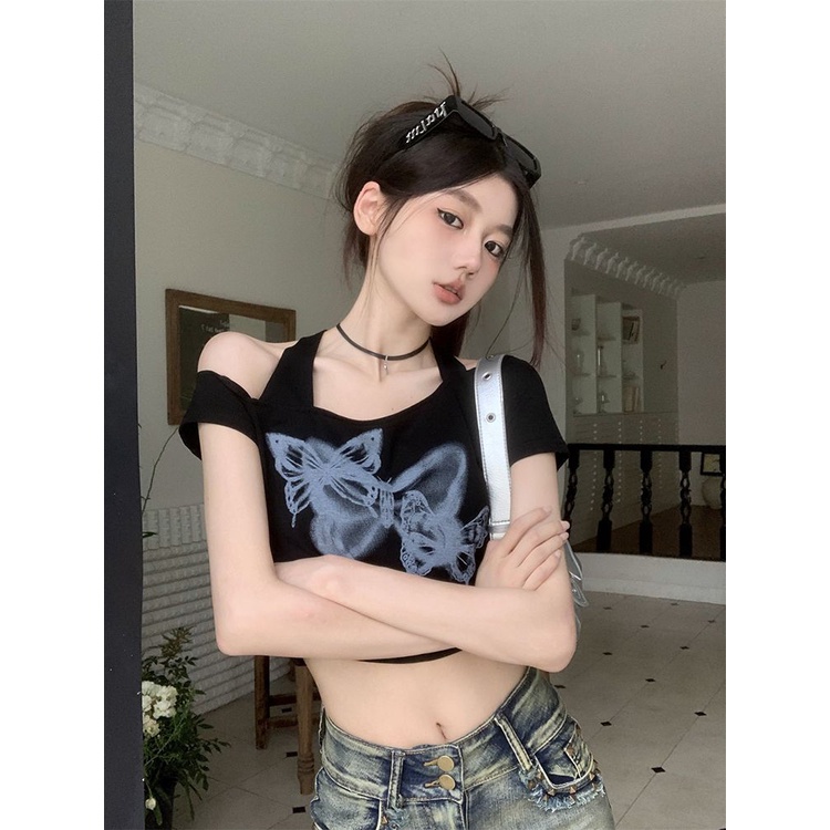 Áo Thun Nữ Ngắn Tay Trễ Vai Phong Cách Hàn Quốc Mới