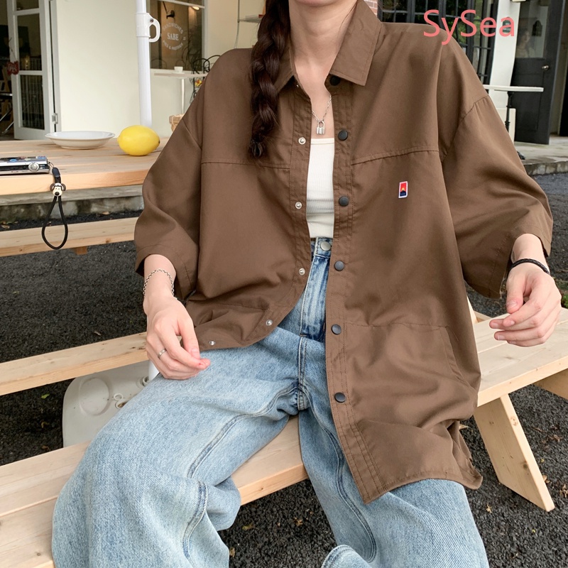 Áo Sơ Mi Tay Lỡ Dáng Rộng Kiểu Retro Mỹ Xinh Xắn Cho Nữ