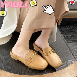 YAOLI Giày Lười Đế Cao Nửa Chân Có Khóa Cài Vàng Nhỏ Thời Trang Cổ Điển