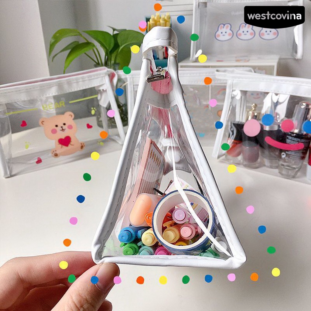 [WSTN]✎Túi Đựng Bút Bằng PVC Trong Suốt Chống Bụi Sức Chứa Lớn In Họa Tiết Hoạt Hình