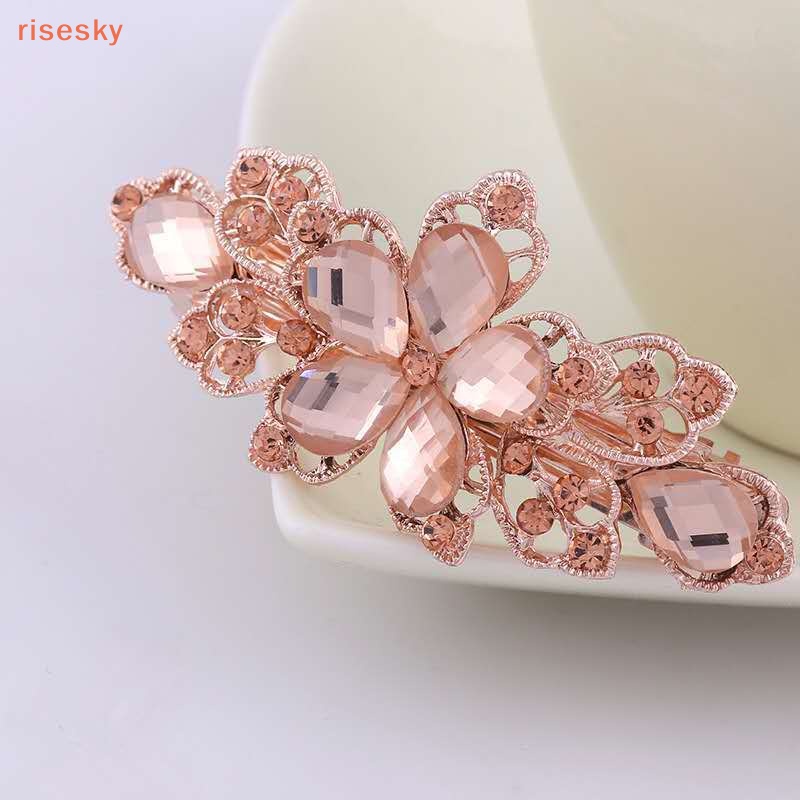 Kẹp Tóc Đính Đá Pha Lê Hình Hoa Bằng Hợp Kim Thời Trang Cho Nữ