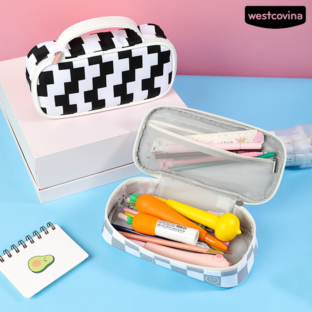 [WSTN]✎Túi Đựng Bút Bằng Vải Có Tay Cầm Và Khóa Kéo Phong Cách Cổ Điển