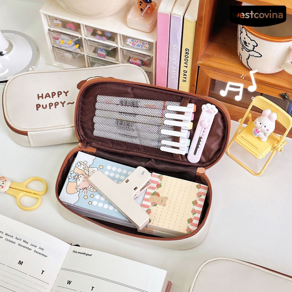 [WSTN]✎Túi Đựng Bút Dạng Lưới In Họa Tiết Gấu Hoạt Hình Dễ Thương