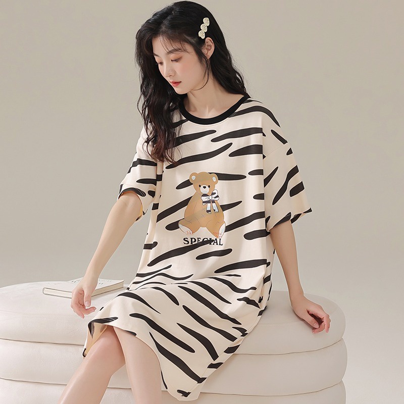 Đầm Ngủ Tay Ngắn Chất Cotton Thiết Kế Mới Thời Trang Mùa Hè Dành Cho