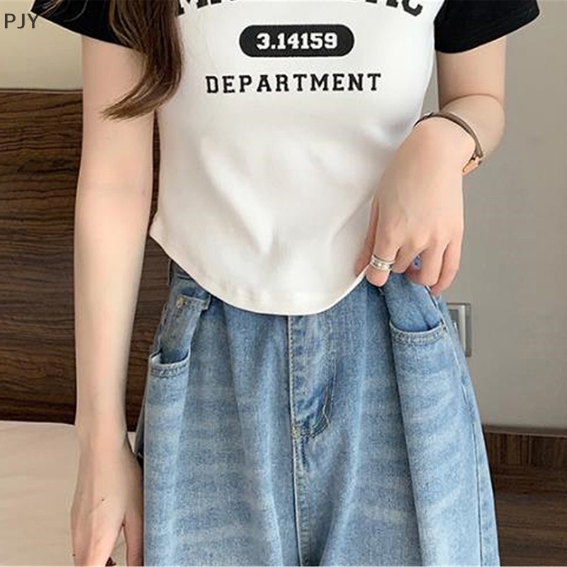 Áo Thun Tay Ngắn Cổ Tròn In Chữ Màu Sắc Tương Phản Thời Trang Mùa Hè Cho Nữ PJ