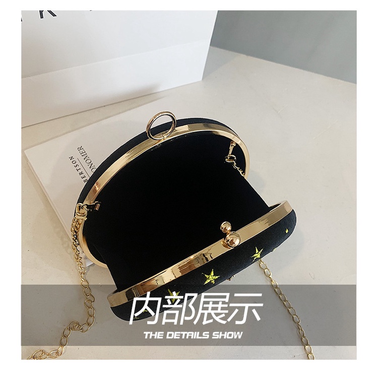 Túi Đeo Chéo Vải Nhung Hình Tròn Nhỏ Nhắn Phối Dây Đeo Sợi Xích Thời Trang Mới Cho Nữ