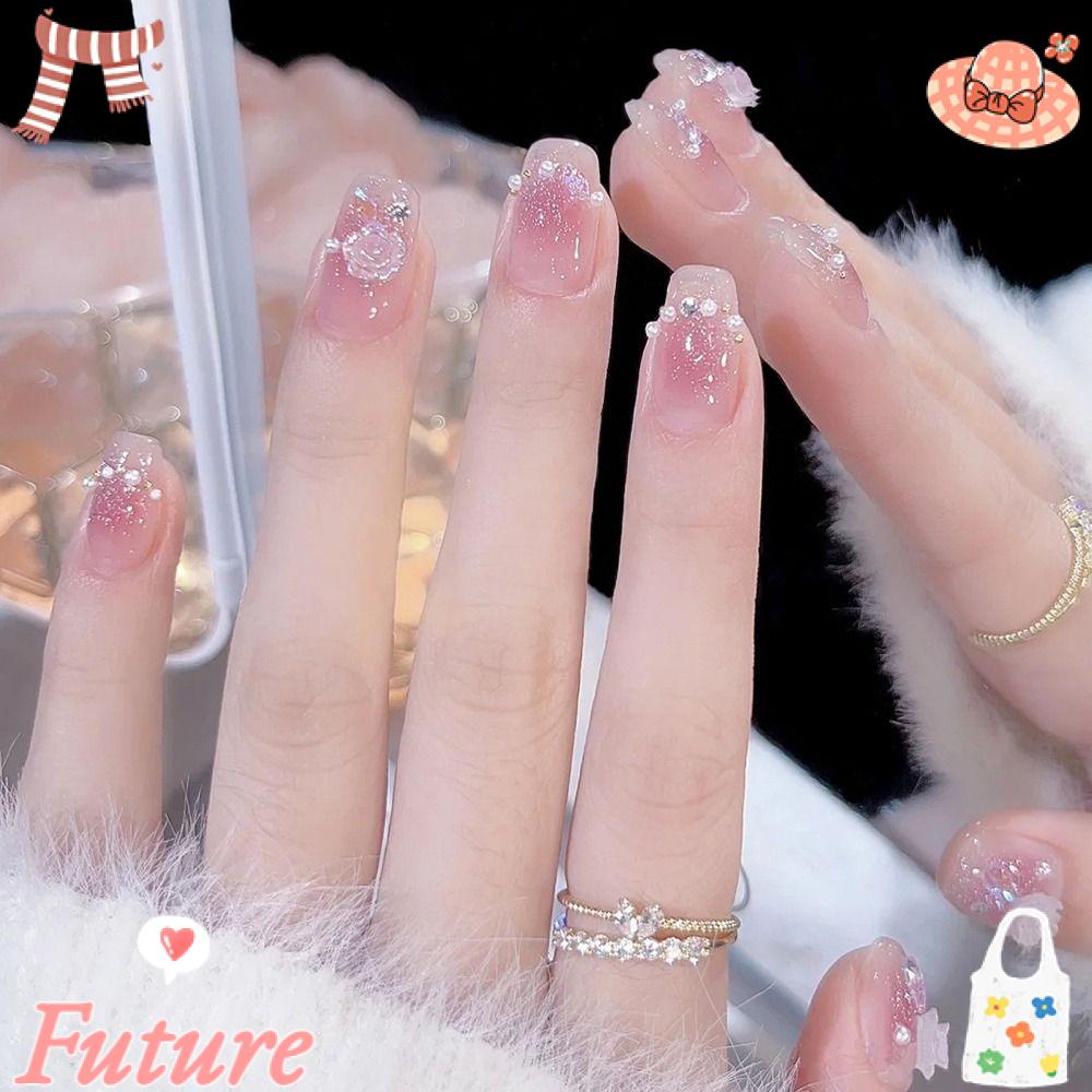 FUTURE Bộ 24 Móng Tay Giả Màu Hồng Thời Trang Nhẹ Nhàng Có Thể Tháo Rời Cho Nữ