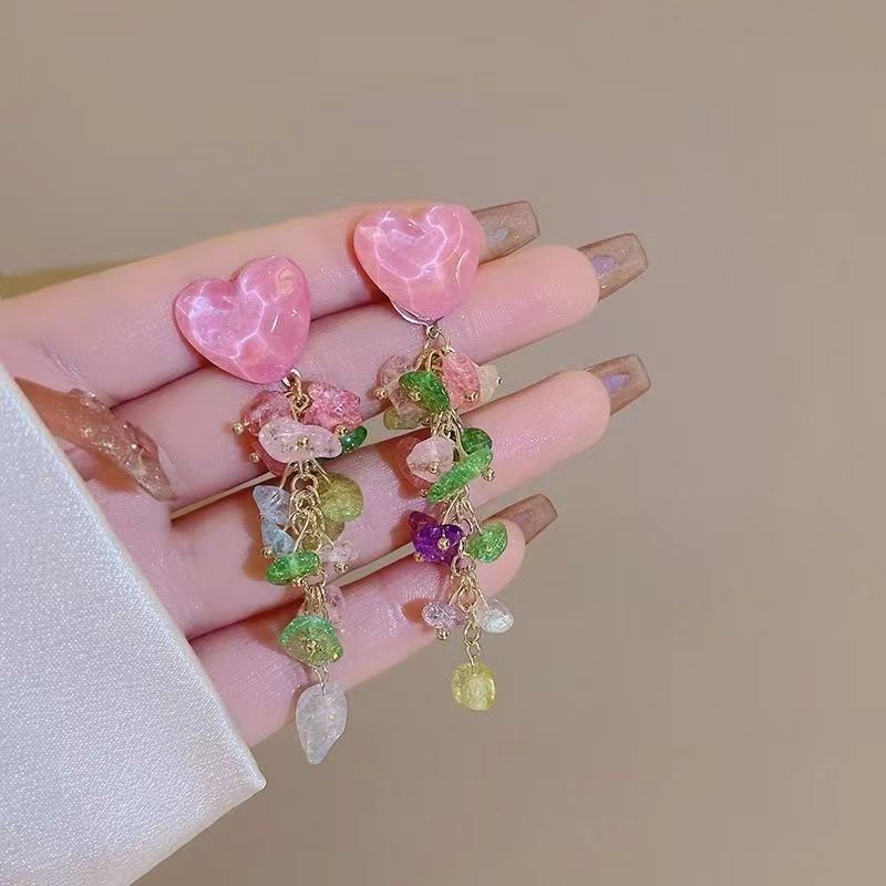 Hoa Tai Dáng Dài Hình Trái Tim Nhiều Màu Sắc Thời Trang Cho Nữ