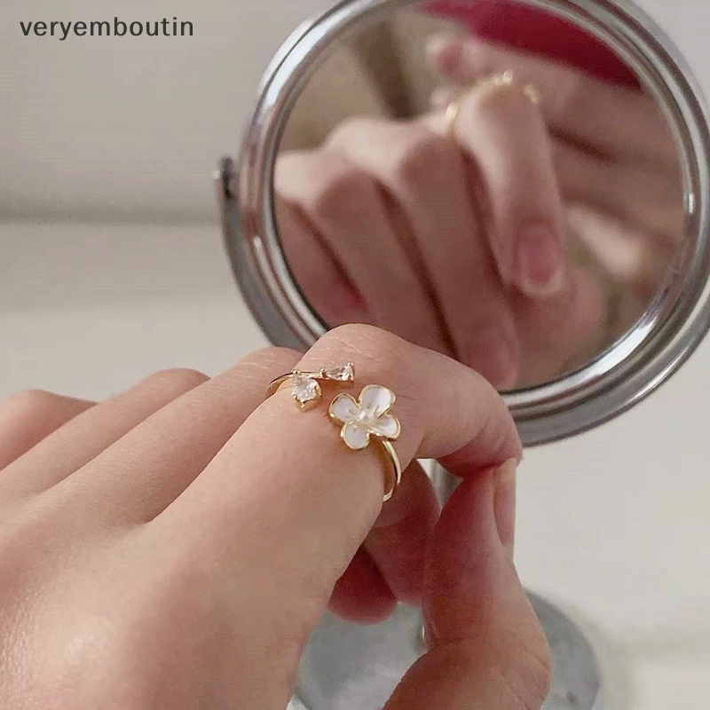 Nhẫn Hở Hình Hoa Trà Đính Ngọc Trai Thanh Lịch Có Thể Điều Chỉnh Cho Nữ