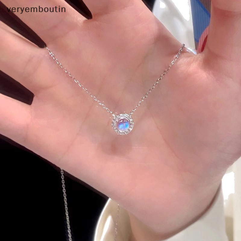 Vòng cổ Mặt Tròn Đính Đá Zircon Xanh Dương Lấp Lánh Thời Trang Cho Nữ