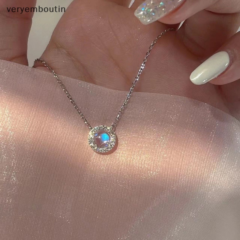 Vòng cổ Mặt Tròn Đính Đá Zircon Xanh Dương Lấp Lánh Thời Trang Cho Nữ