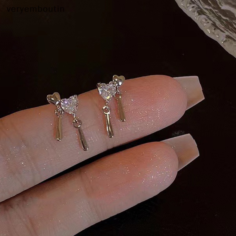 1 Đôi Bông Tai Bạc Hình Trái Tim Đính Đá Thời Trang Hàn Quốc Dành Cho Nữ