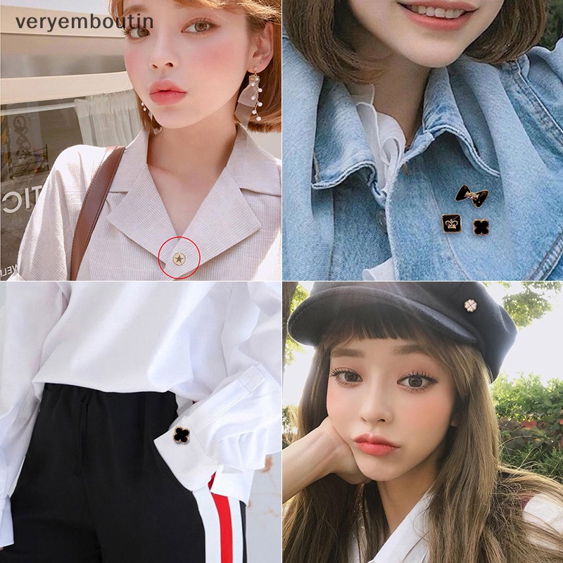 Set 10 Ghim Cài Áo Đính Đá / Ngọc Trai Tròn Dễ Thương Chống Chói Cho Nữ