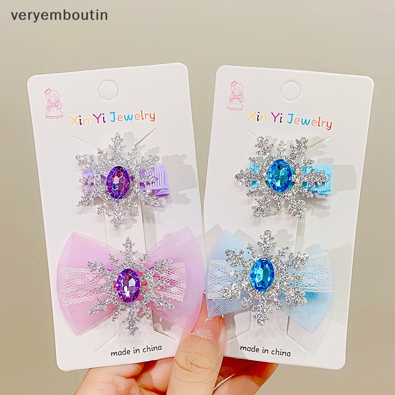 Bộ 2 Kẹp Tóc Hình Hoa Tuyết Đính Đá Nhiều Màu Sắc Dễ Thương Cho Bé Gái