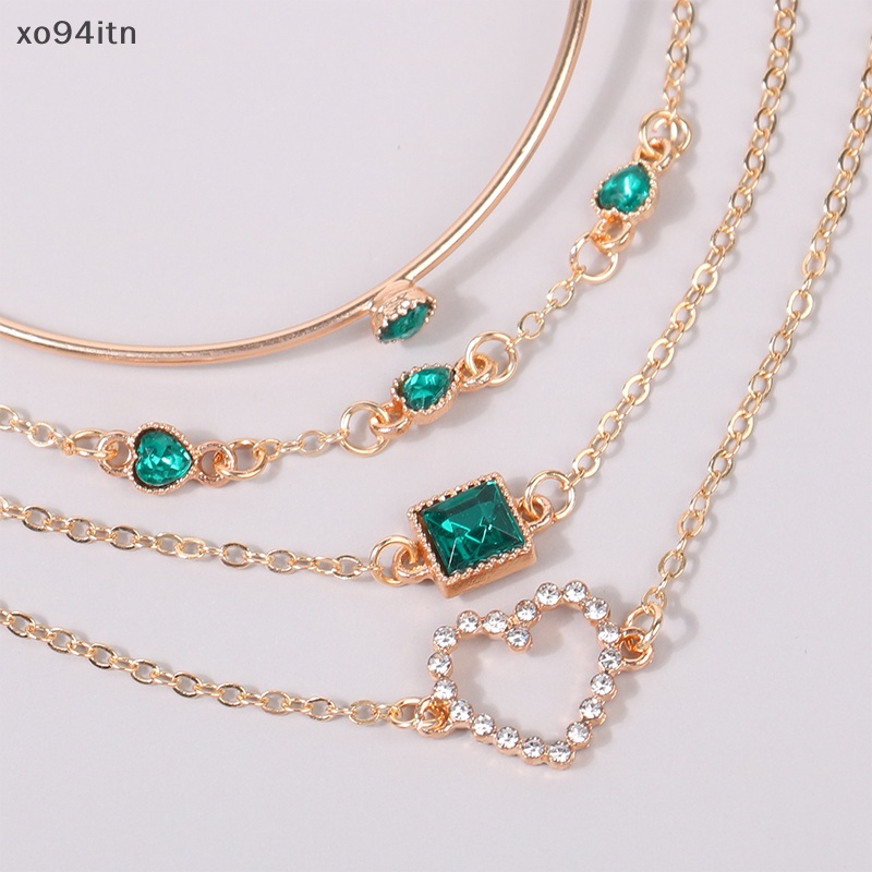 Bộ 4 Vòng Tay Đính Đá Màu Xanh Lá Thời Trang Cho Nữ