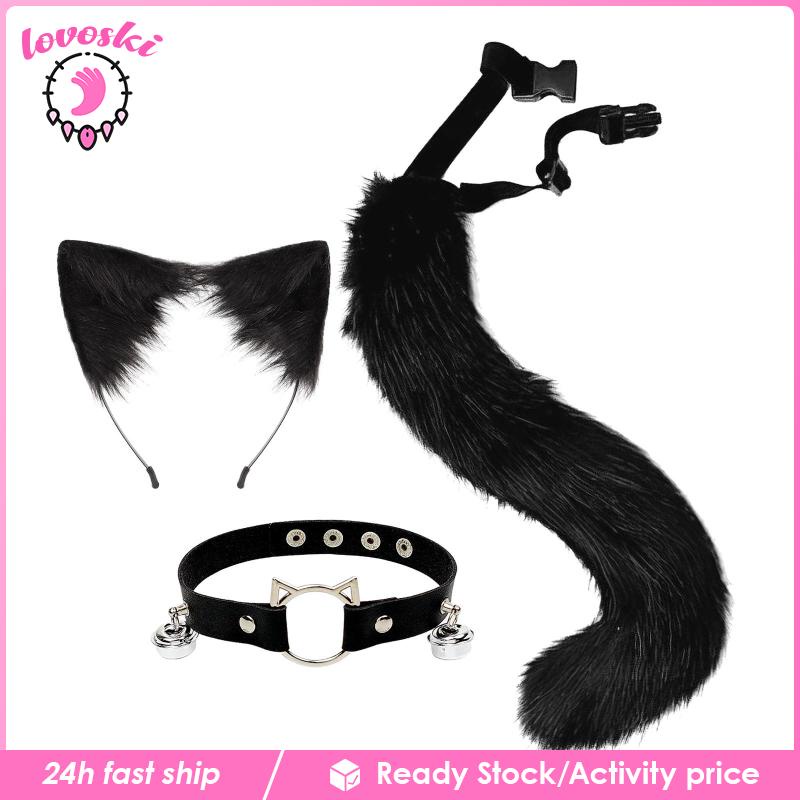 Set 3 Món Gồm Vòng Cổ Choker Và Đuôi Lông Nhung Hóa Trang Nhân Vật Anime