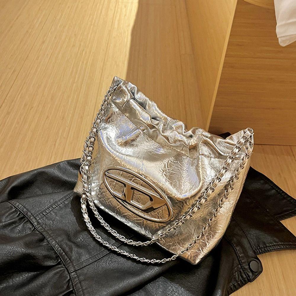 FALLFORBEAUTY Túi Da Dây Rút Đeo Vai Y2K Dingdang In Chữ D Dingdang Thời Trang Cho Nữ