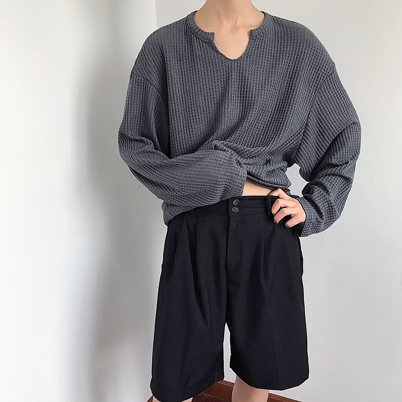 Áo sweater Dệt Kim Cổ Tròn Tay Dài Dáng Rộng Màu Trơn Thời Trang Mùa Xuân 2023 Mới Cho Nam