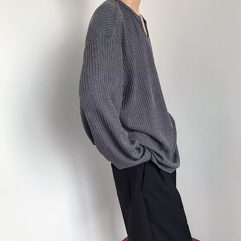 Áo sweater Dệt Kim Cổ Tròn Tay Dài Dáng Rộng Màu Trơn Thời Trang Mùa Xuân 2023 Mới Cho Nam