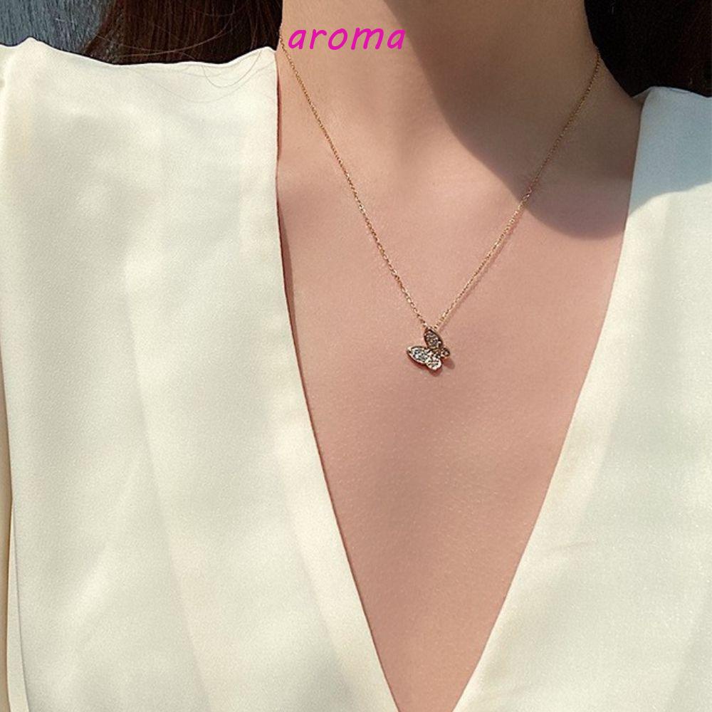 AROMA Bộ Trang Sức Vòng cổ / Nhẫn / Bông Tai Hình Bướm Đính Đá Có Thể Điều Chỉnh