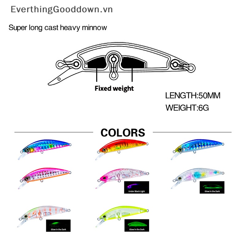 Everthinggooddown Mồi Câu Cá Cứng Lõi Cứng Nặng 50S Nặng 5cm 6g