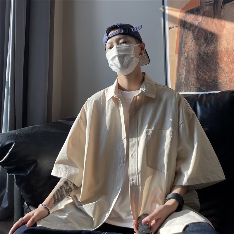 Áo Sơ Mi Ngắn Tay Phối Túi Thời Trang Vintage Mỹ Cho Nam