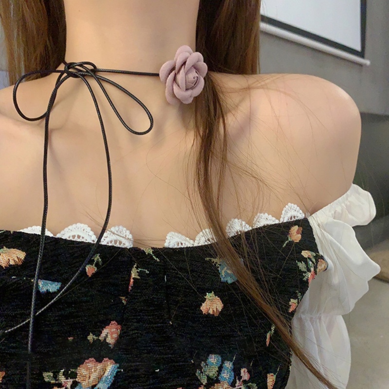 Vòng Cổ Choker Mặt Nơ Thắt Nút Có Thể Điều Chỉnh Kích Thước Họa Tiết Hoa Hồng Phong Cách Goth Y2K Dành Cho Nữ