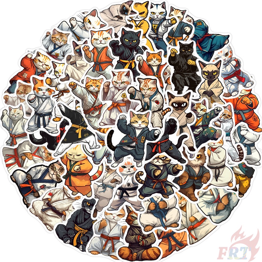 ❉ Set 01 Sticker Hình Mèo Kung Fu Dễ Thương Dùng Để Trang Trí ❉ Bộ 50 Sticker Chống Thấm Nước Họa Tiết Doodle Hợp Thời Trang