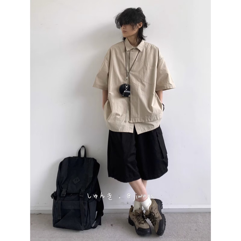 Áo Sơ Mi Tay Lửng Dáng Rộng Màu Trơn Phong Cách Trung Hoa Cổ Điển Thời Trang Mùa Hè Dành Cho Nam Nữ