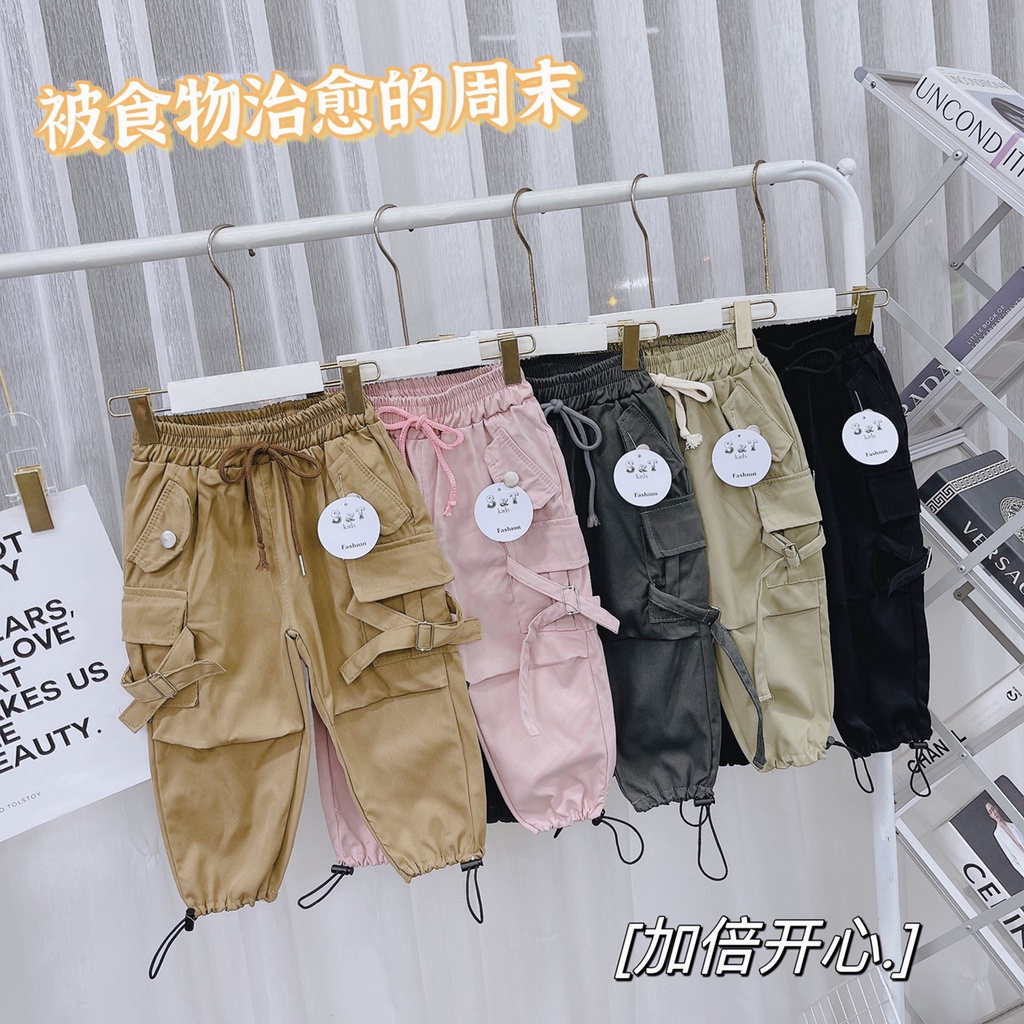 SIZE ĐẠI 15-35KG: Quần kaki túi hộp phối dây phong cách cá tính cho bé trai bé gái - QKTHD