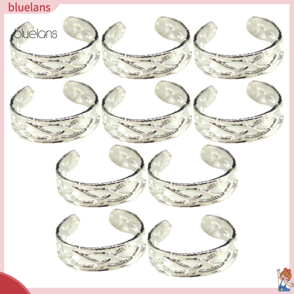 Set 10 Nhẫn Ngón Chân Mạ Bạc Có Thể Điều Chỉnh Kích Cỡ Dành Cho Nữ