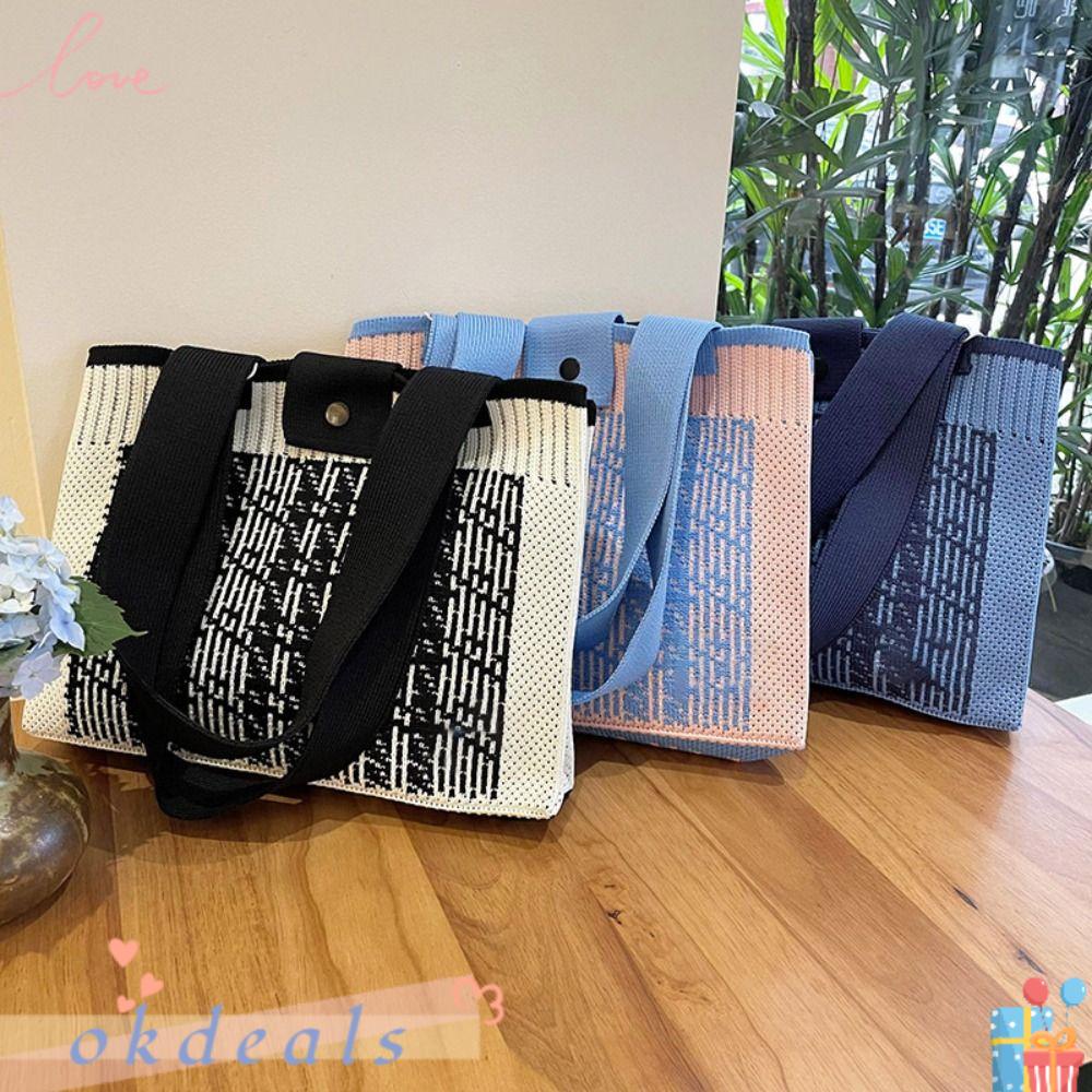 OKDEALS Túi Xách Đan Len Sức Chứa Lớn Có Thể Tái Sử Dụng Nhiều Màu Sắc Cho Học Sinh
