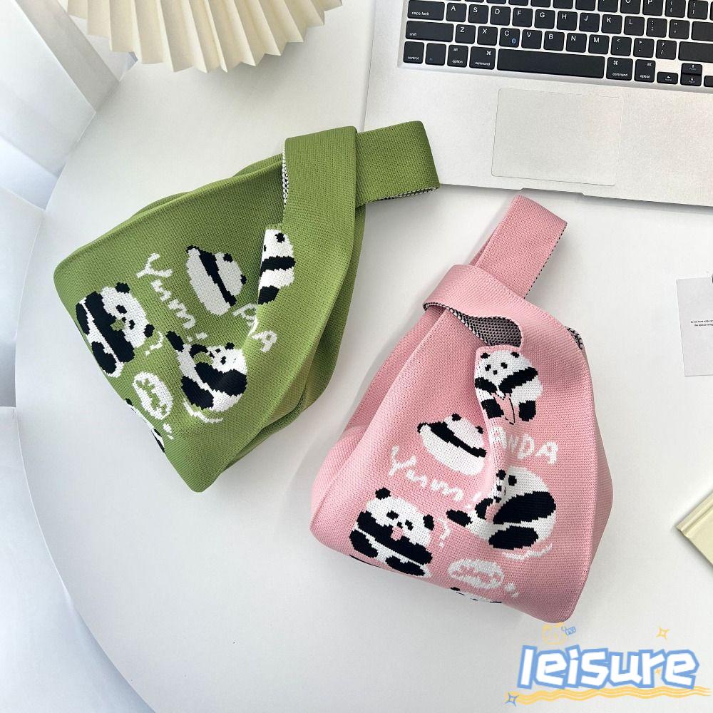 LEISURE Túi Tote Đan Thủ Công Tái Sử Dụng Hình Gấu Trúc