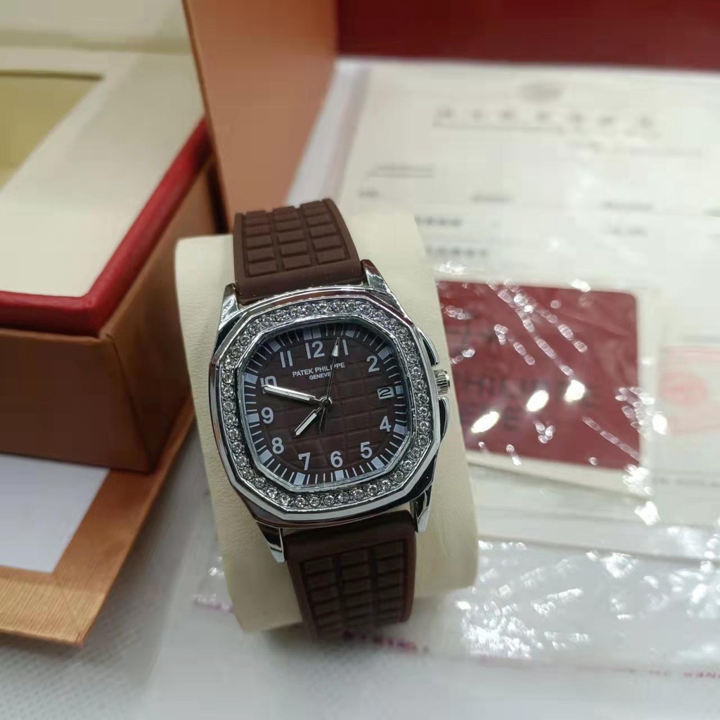 Patek * Đồng Hồ Đeo Tay Đính Kim Cương Philippe Dây Cao Su Thoải Mái Đa Năng Cho Nữ