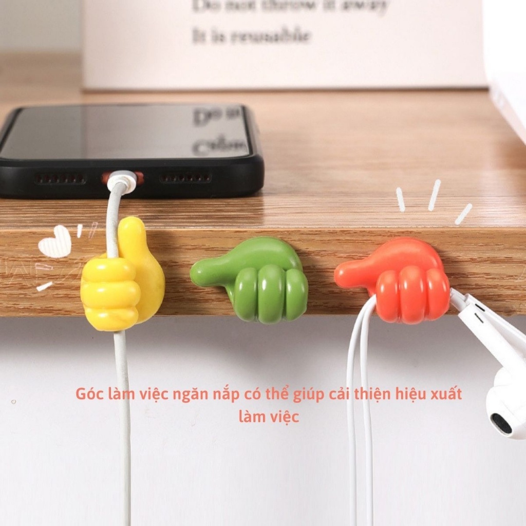 Móc dán tường treo đồ DECOR hình bàn tay, kẹp giữ cáp sạc, tai nghe hình bàn tay