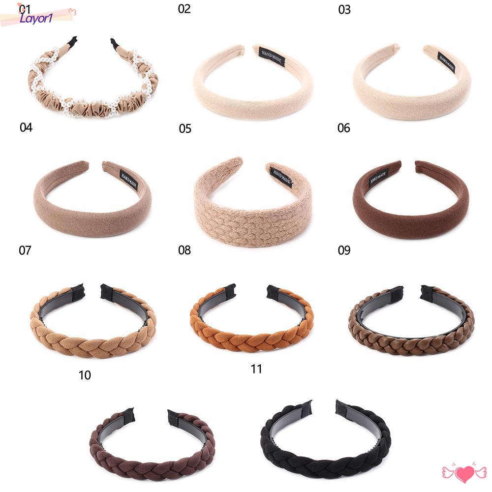 LAYOR1 Băng Đô Vải Bản Rộng Co Giãn Màu Trơn Thời Trang Thu Đông Cho Nữ