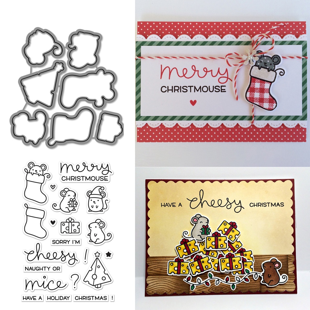 Khuôn Cắt Giấy Làm Từ Kim Loại Hình Chữ Merry Christmas Kèm Con Dấu Silicon Trang Trí Scrapbook Thẻ