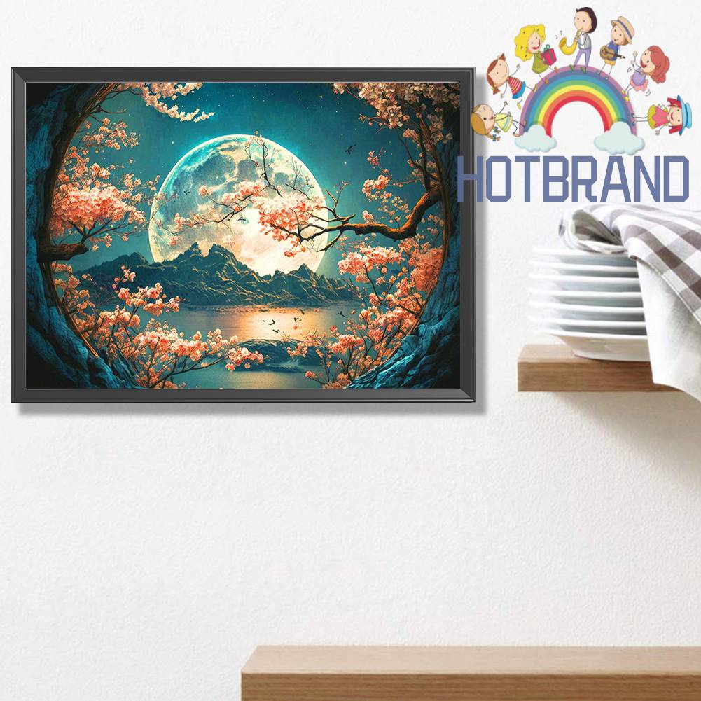 Tranh Đính Đá Kim Cương Toàn Bộ 5D DIY Hình Vẽ Ánh Trăng Dùng Trang Trí Nhà