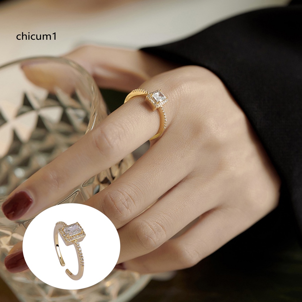 Nhẫn Hở Đính Đá Vuông Tinh Tế Cho Nữ