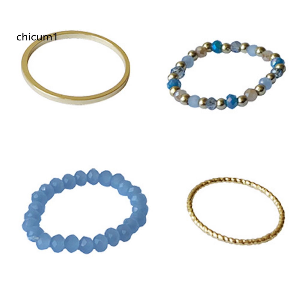 Set 4 Nhẫn Đeo Khớp Ngón Tay Xếp Chồng Lên Nhau Màu Xanh Dương Phong Cách Ins Dành Cho Tiệc K