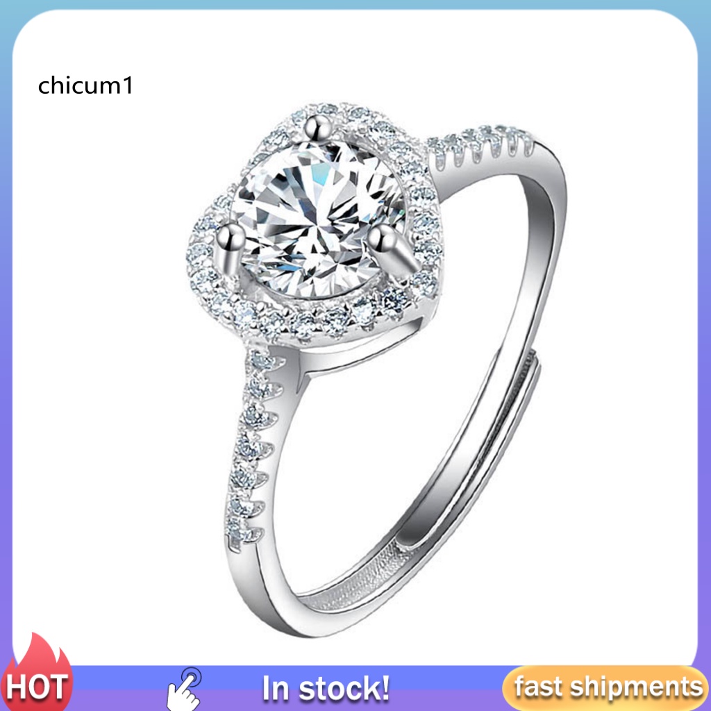 Nhẫn CC Đính Đá Zircon Hình Trái Tim Lấp Lánh Cho Nữ