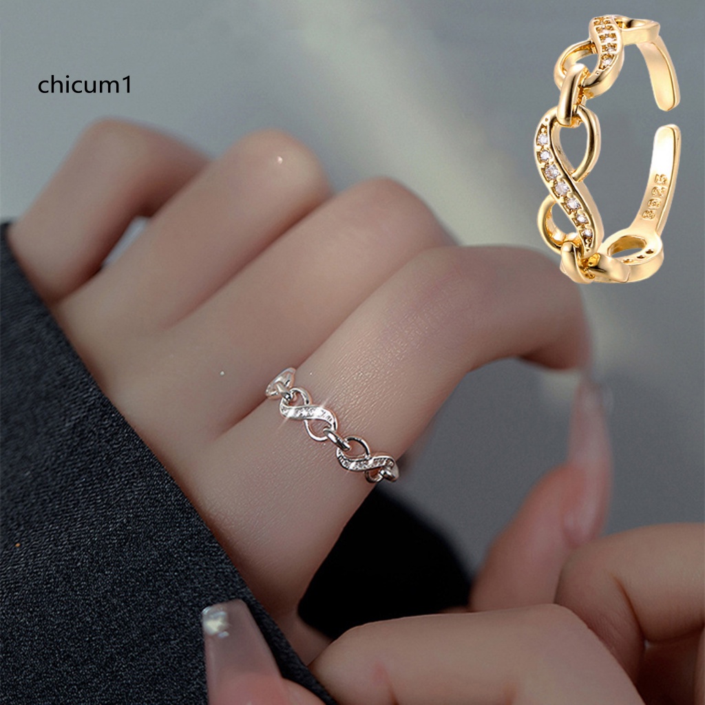 Nhẫn Hở Hình Số 8 Đính Đá Lấp Lánh Tùy Chỉnh Thời Trang Cho Nữ